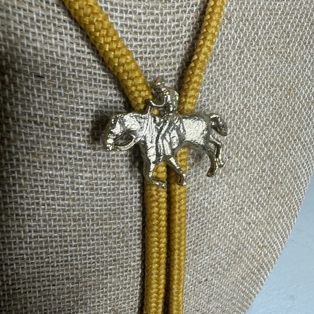 Horse and Bullet Western Cowboy Gold Like Pendant Bolo Necklace - Picture 2 of 4